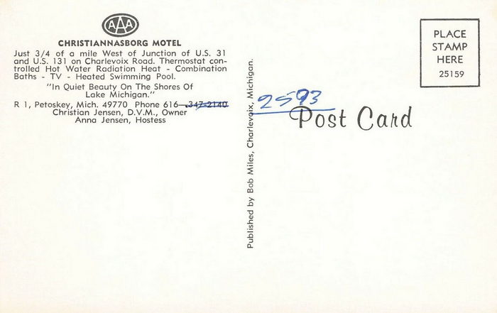 Bay Inn of Petoskey (Christiannasborg Motel) - Vintage Postcard Back (newer photo)